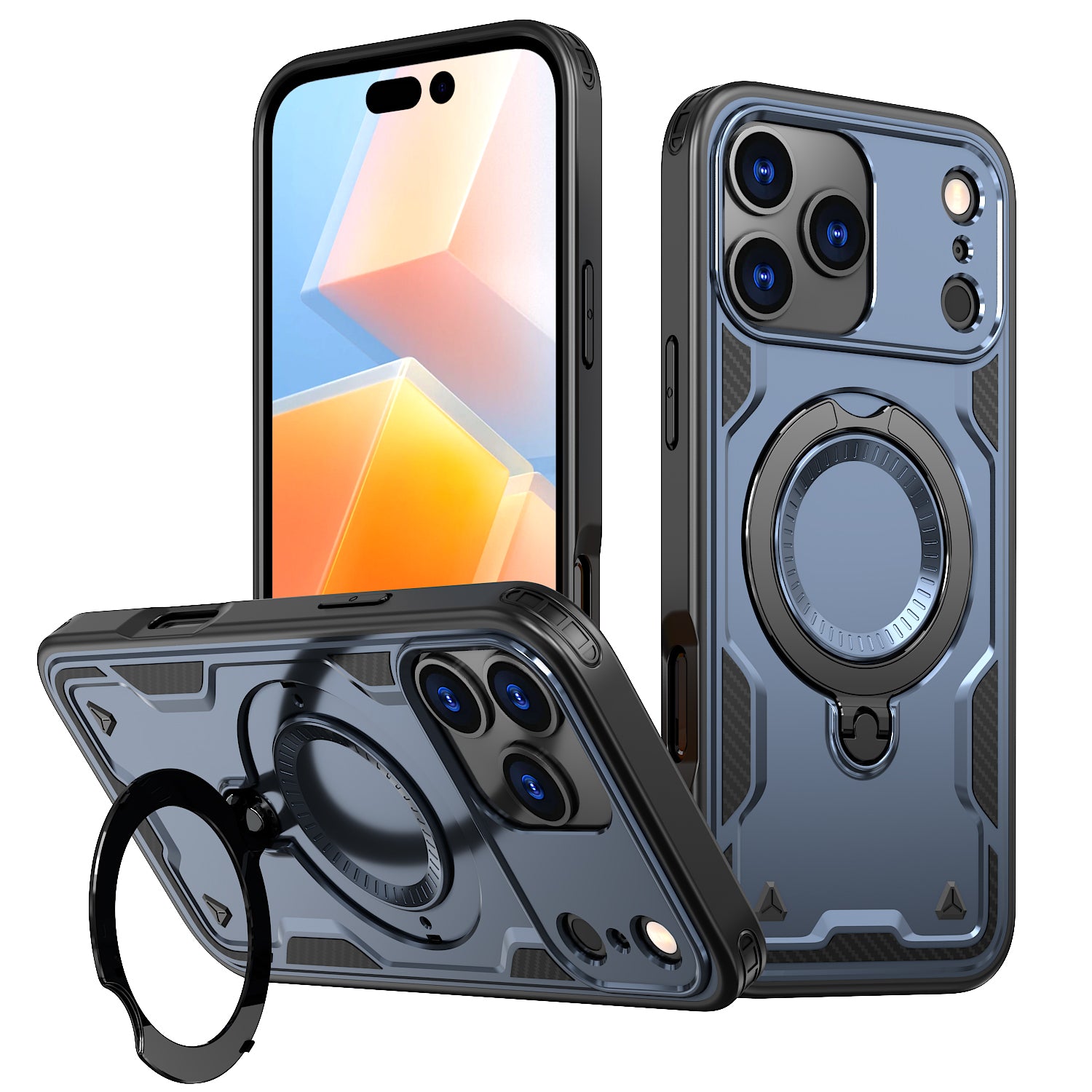 Reiko 360-degree Rotating Magnetic Versatile Stand Navy Blue Compatible with iPhone 17 PRO MAX   , SKU: PC73-IPH17MAXNV
